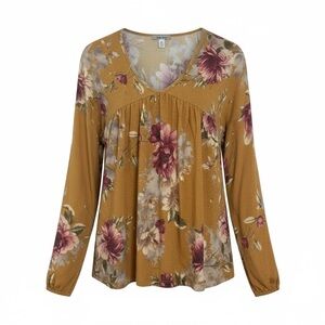 White Birch Mustard Floral Boho Peasant Top Women’s Small NWT Boho Floral Blouse